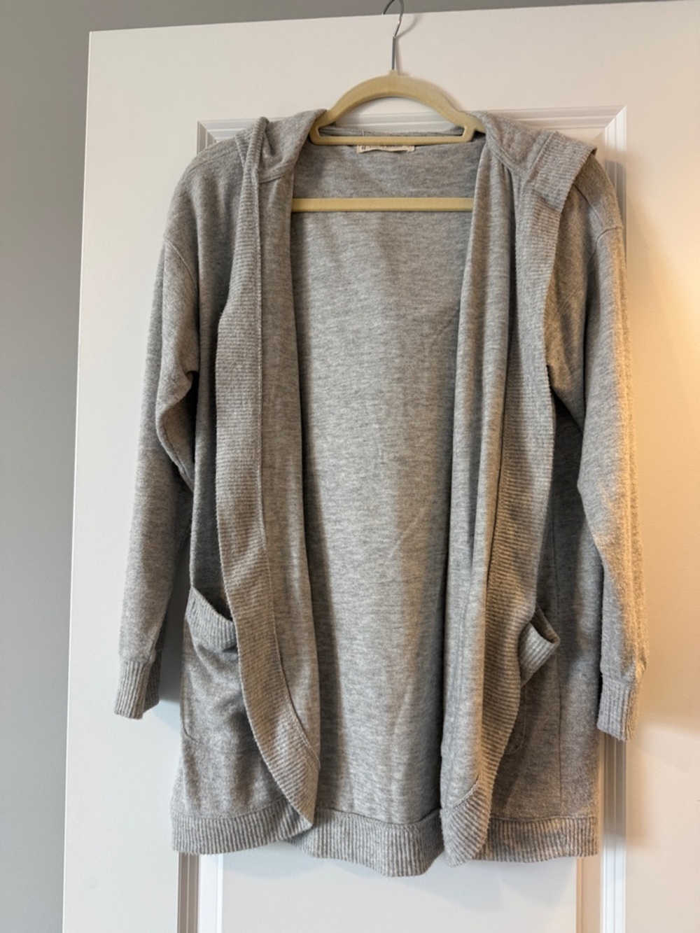 Lucky Brand Light Gray Hooded Open-Front Cardigan